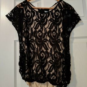 Black and tan lace blouse